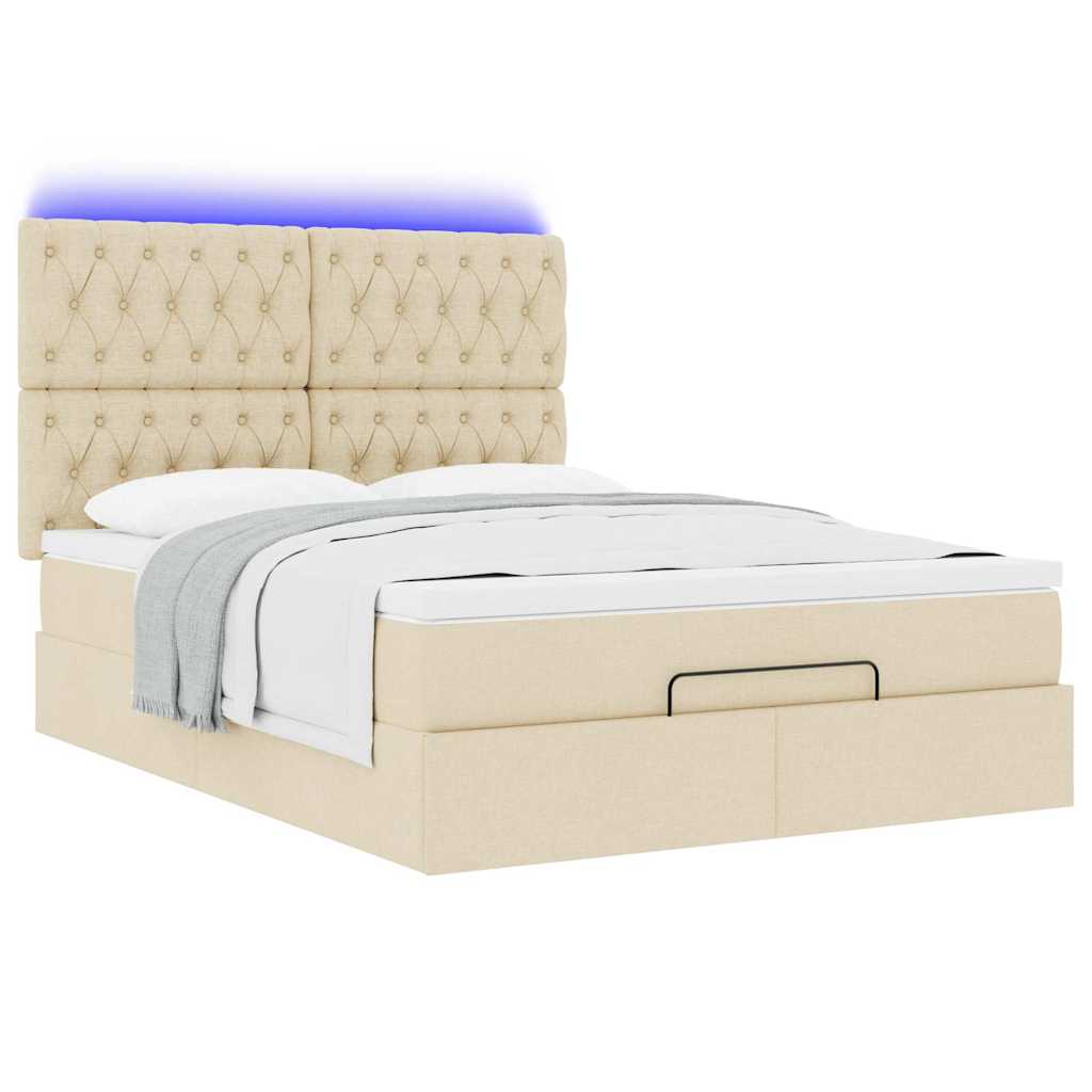 Ottoman-Bett mit Matratze & LEDs Creme 140x190 cm Stoff