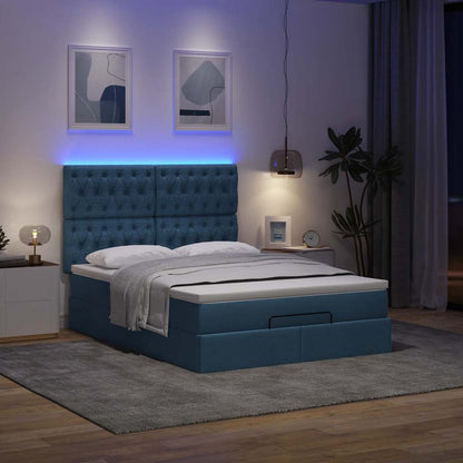 vidaXL Ottoman-Bett mit Matratze & LEDs Blau 140x190 cm Stoff