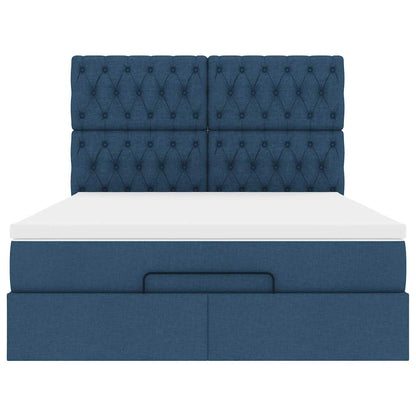 vidaXL Ottoman-Bett mit Matratze & LEDs Blau 140x190 cm Stoff