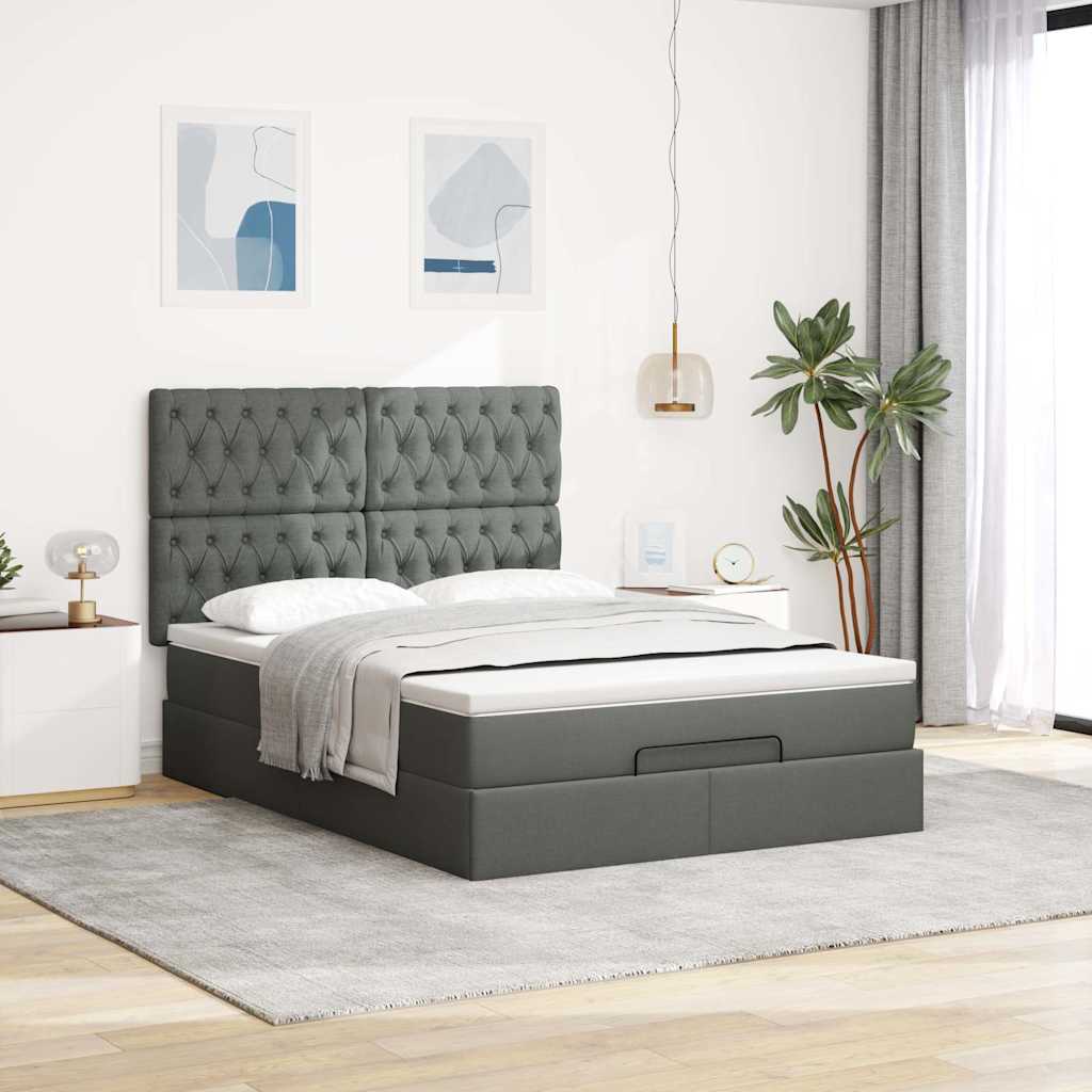 vidaXL Ottoman-Bett mit Matratze & LEDs Dunkelgrau 140x200 cm Stoff