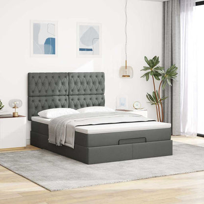 vidaXL Ottoman-Bett mit Matratze & LEDs Dunkelgrau 140x200 cm Stoff
