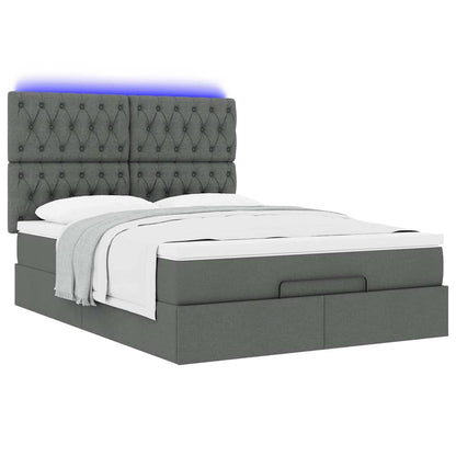 Ottoman-Bett mit Matratze & LEDs Dunkelgrau 140x200 cm Stoff