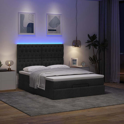 vidaXL Lit ottoman avec matelas et LED Noir Tissu 140x200 cm