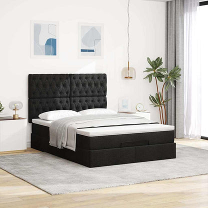 vidaXL Lit ottoman avec matelas et LED Noir Tissu 140x200 cm