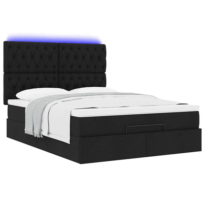 vidaXL Lit ottoman avec matelas et LED Noir Tissu 140x200 cm