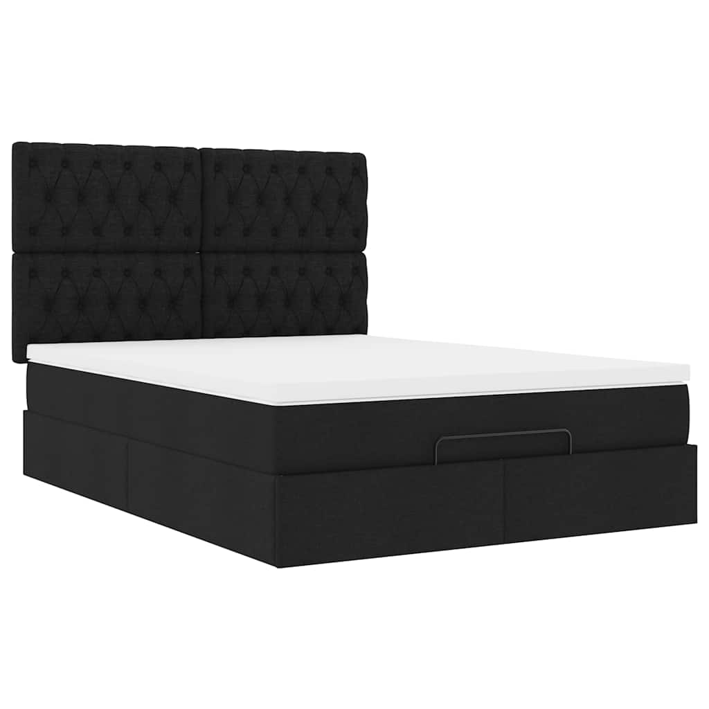 vidaXL Lit ottoman avec matelas et LED Noir Tissu 140x200 cm