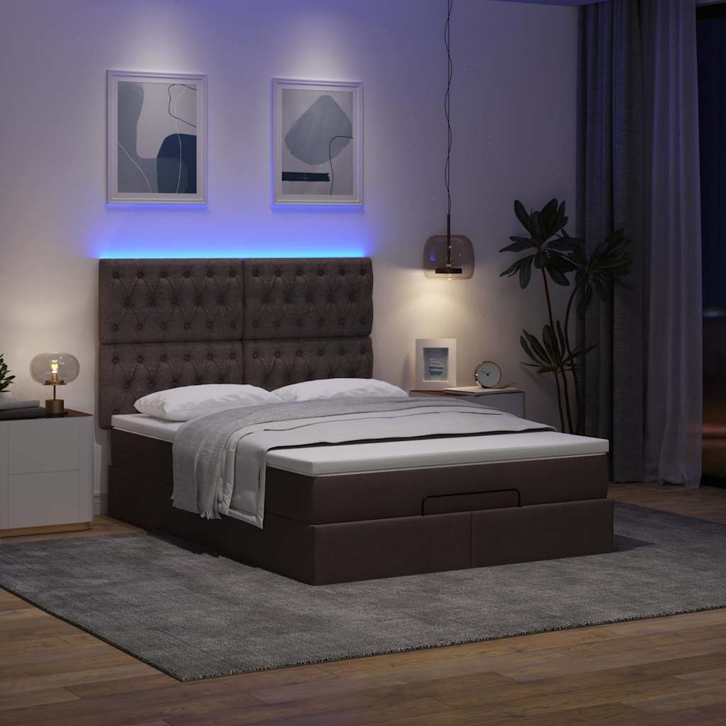 vidaXL Ottoman-Bett mit Matratze & LEDs Dunkelbraun 140x200 cm Stoff