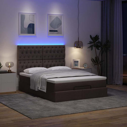 vidaXL Ottoman-Bett mit Matratze & LEDs Dunkelbraun 140x200 cm Stoff