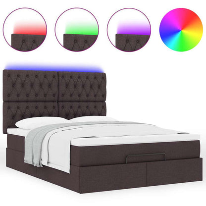 vidaXL Ottoman-Bett mit Matratze & LEDs Dunkelbraun 140x200 cm Stoff