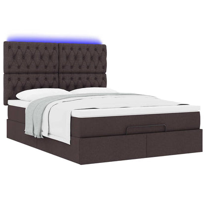 vidaXL Ottoman-Bett mit Matratze & LEDs Dunkelbraun 140x200 cm Stoff