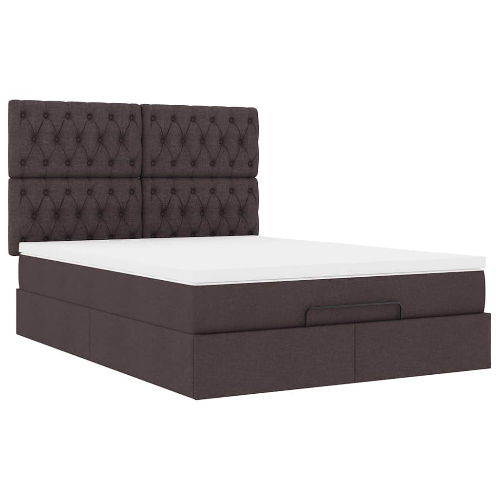 vidaXL Ottoman-Bett mit Matratze & LEDs Dunkelbraun 140x200 cm Stoff