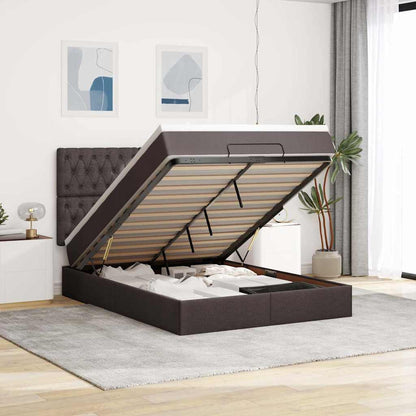 vidaXL Ottoman-Bett mit Matratze & LEDs Dunkelbraun 140x200 cm Stoff