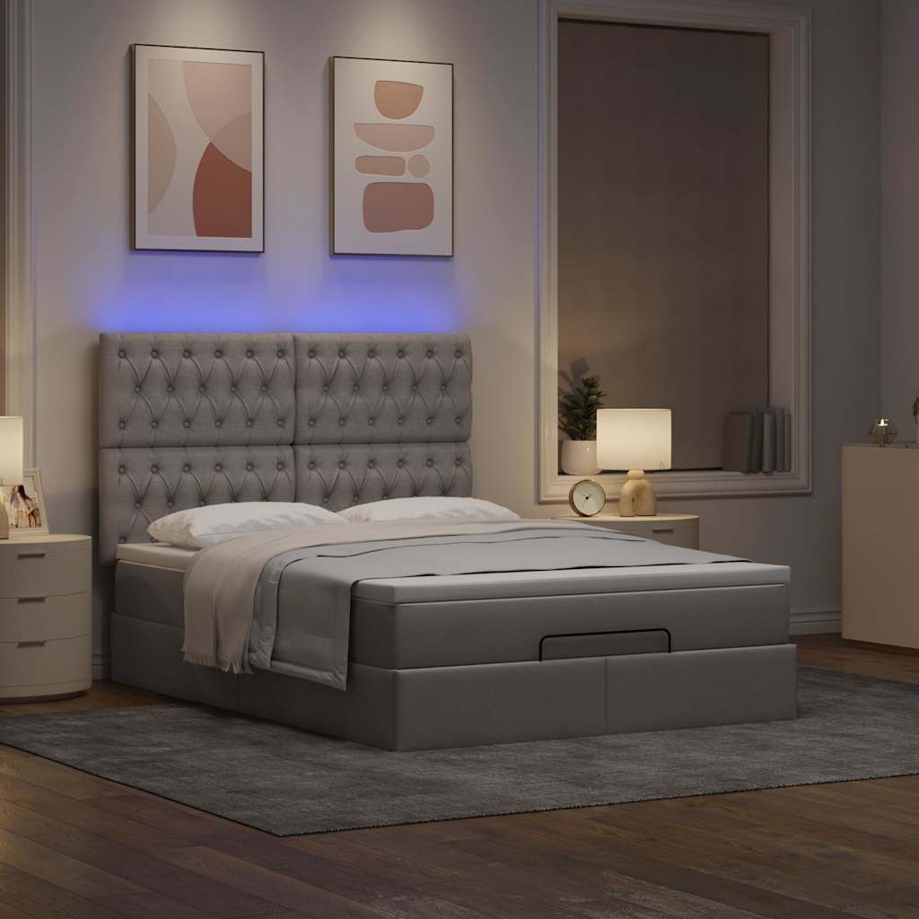 vidaXL Lit ottoman avec matelas et LED Taupe 140x200 cm Tissu