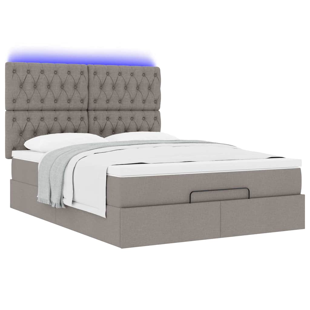 vidaXL Lit ottoman avec matelas et LED Taupe 140x200 cm Tissu
