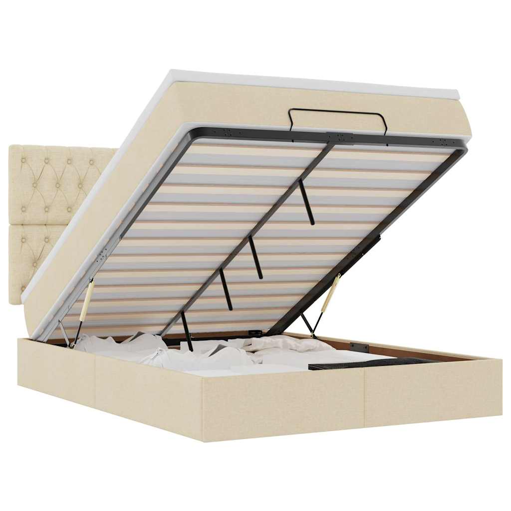 vidaXL Ottoman-Bett mit Matratze & LEDs Creme 140x200 cm Stoff