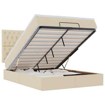 vidaXL Ottoman-Bett mit Matratze & LEDs Creme 140x200 cm Stoff