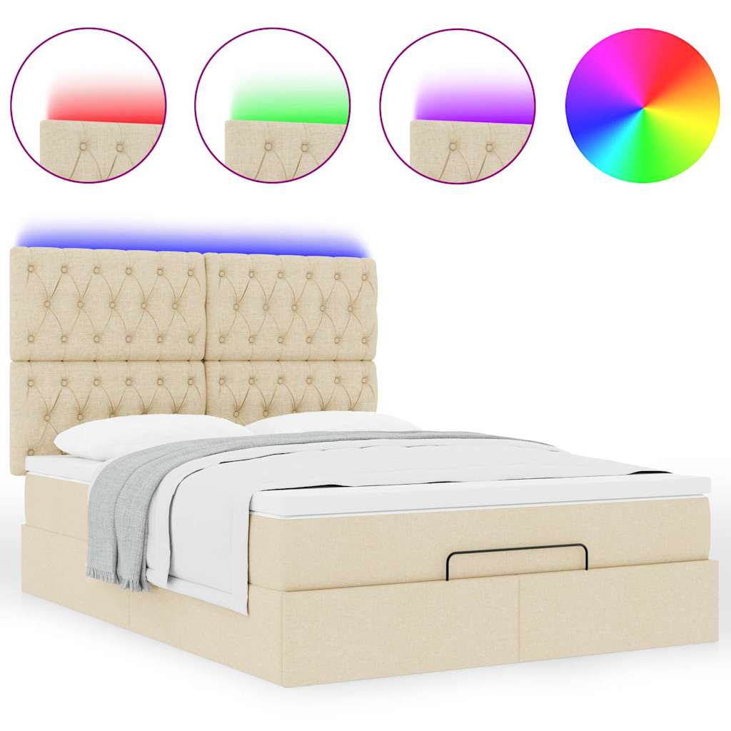 vidaXL Ottoman-Bett mit Matratze & LEDs Creme 140x200 cm Stoff