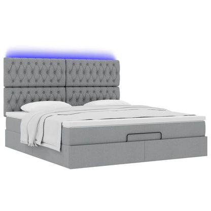 vidaXL Ottoman-Bett mit Matratze & LEDs Hellgrau 160x200 cm Stoff