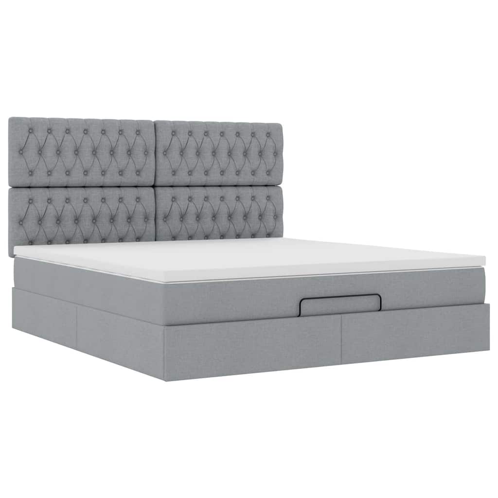 vidaXL Ottoman-Bett mit Matratze & LEDs Hellgrau 160x200 cm Stoff