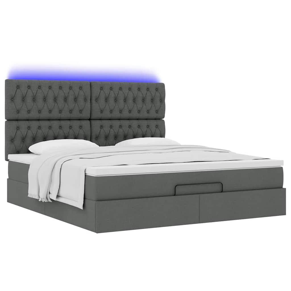 vidaXL Ottoman-Bett mit Matratze & LEDs Dunkelgrau 160x200 cm Stoff