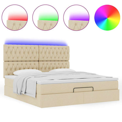 vidaXL Ottoman-Bett mit Matratze & LEDs Creme 160x200 cm Stoff