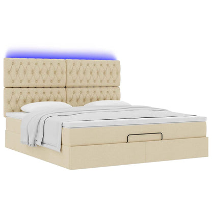 vidaXL Ottoman-Bett mit Matratze & LEDs Creme 160x200 cm Stoff