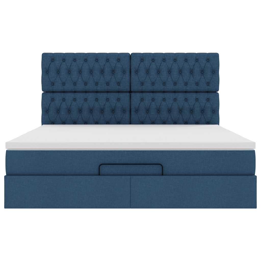 Ottoman-Bett mit Matratze & LEDs Blau 160x200 cm Stoff