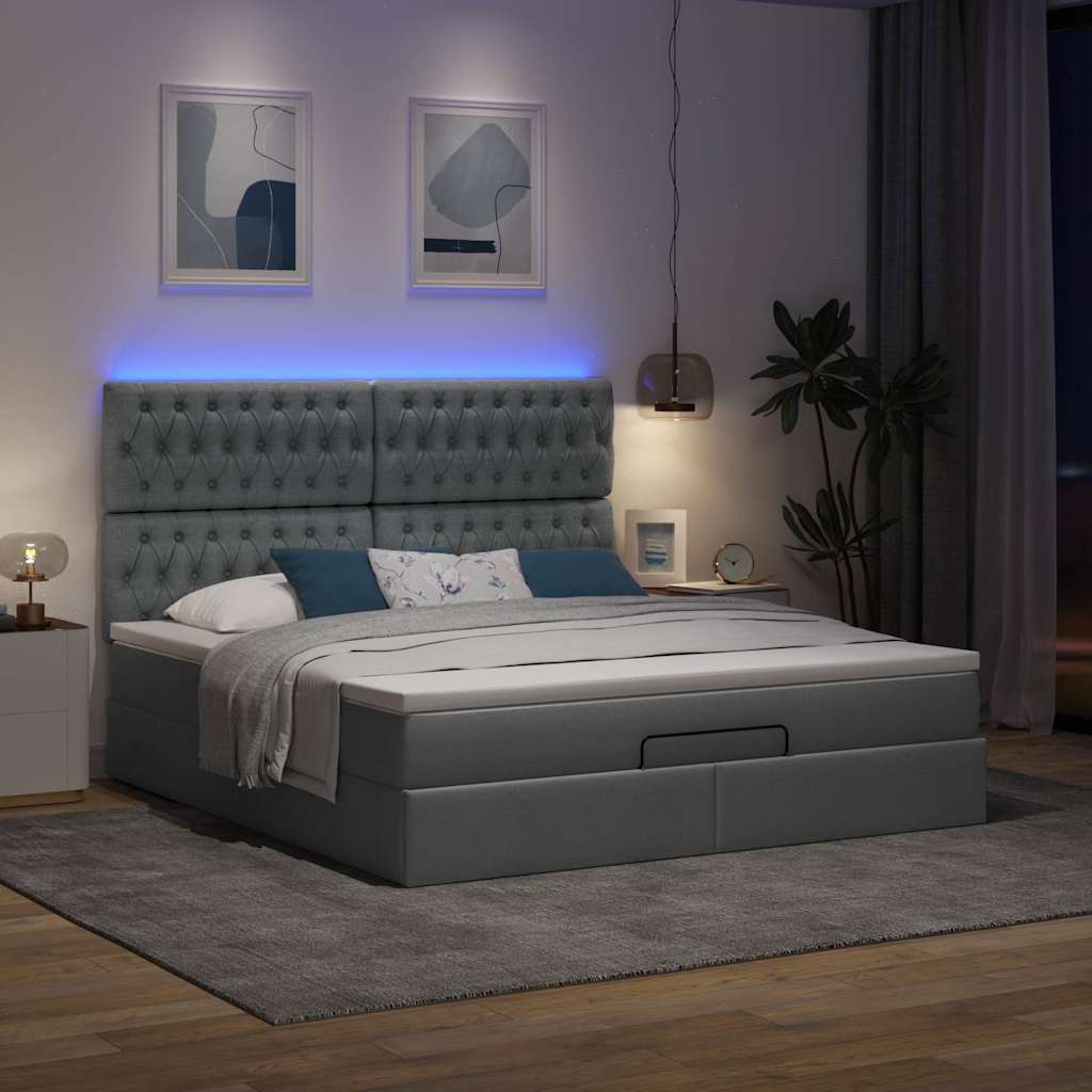 Ottoman-Bett mit Matratze & LEDs Dunkelgrau 180x200 cm Stoff