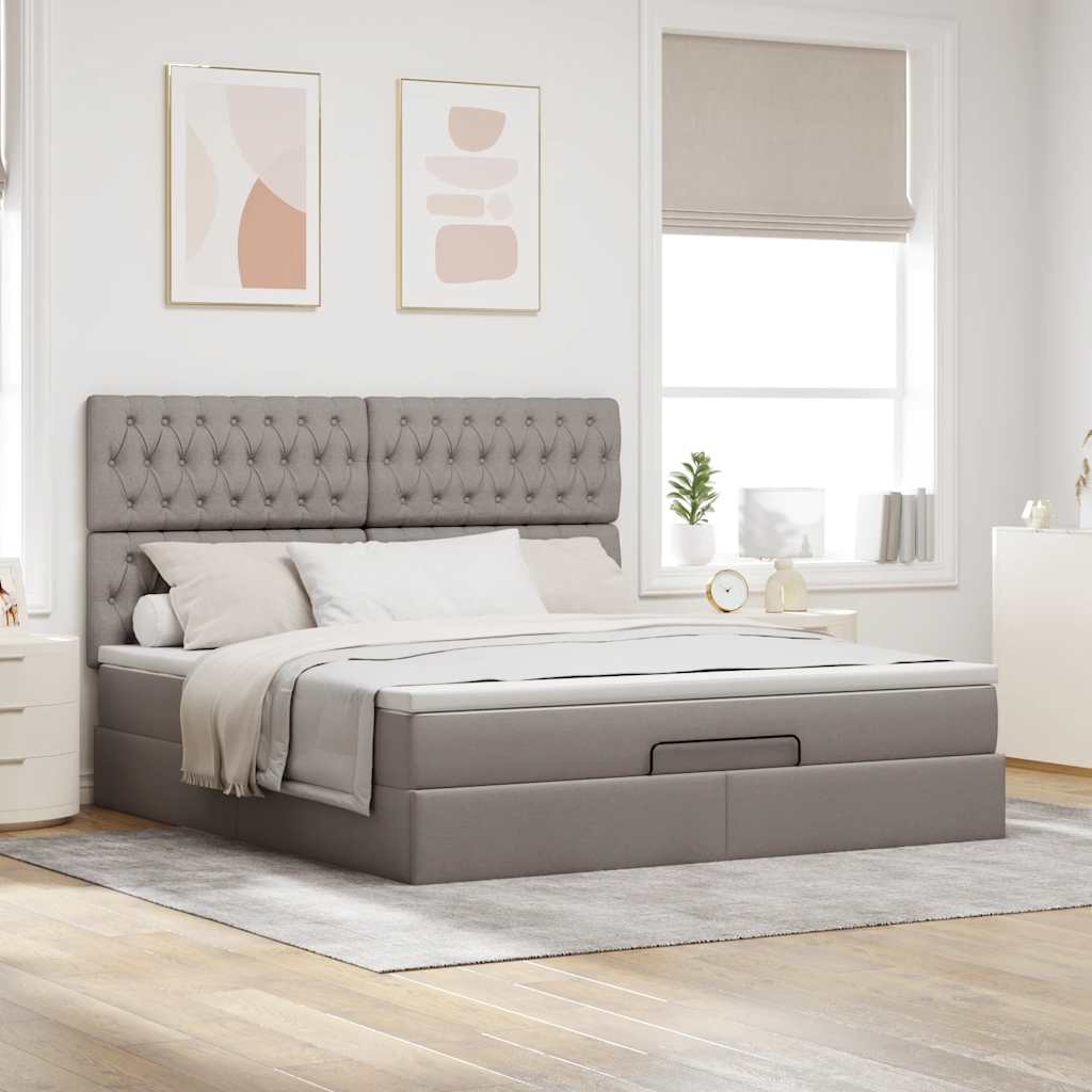vidaXL Ottoman-Bett mit Matratze & LEDs Taupe 180x200 cm Stoff