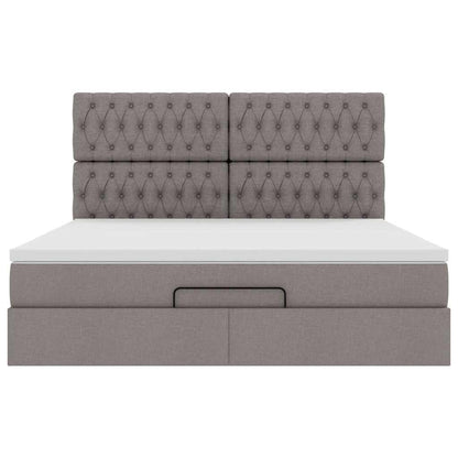 vidaXL Ottoman-Bett mit Matratze & LEDs Taupe 180x200 cm Stoff