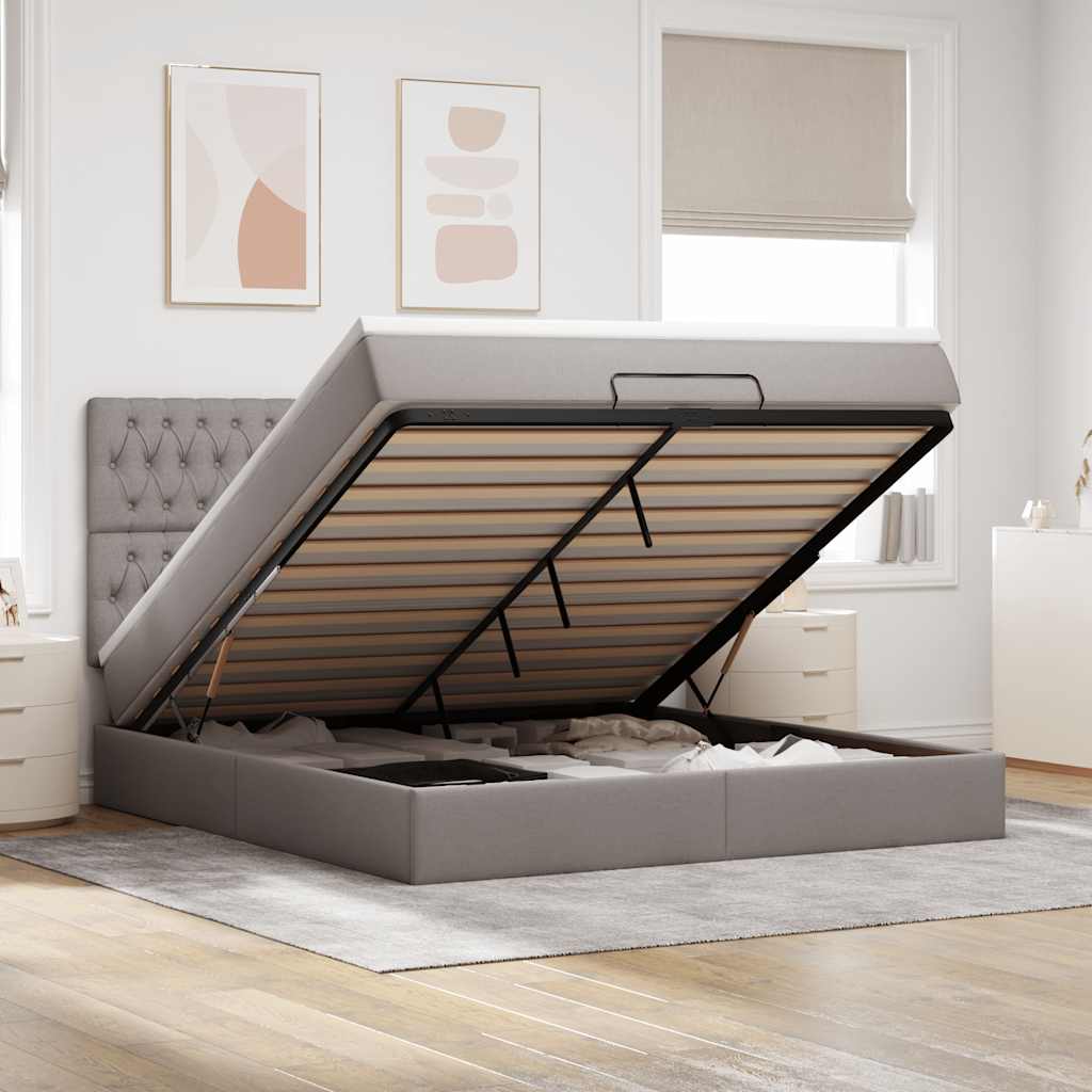 vidaXL Ottoman-Bett mit Matratze & LEDs Taupe 180x200 cm Stoff