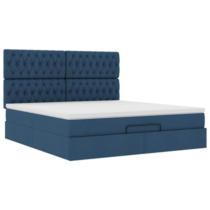 vidaXL Ottoman-Bett mit Matratze & LEDs Blau 180x200 cm Stoff