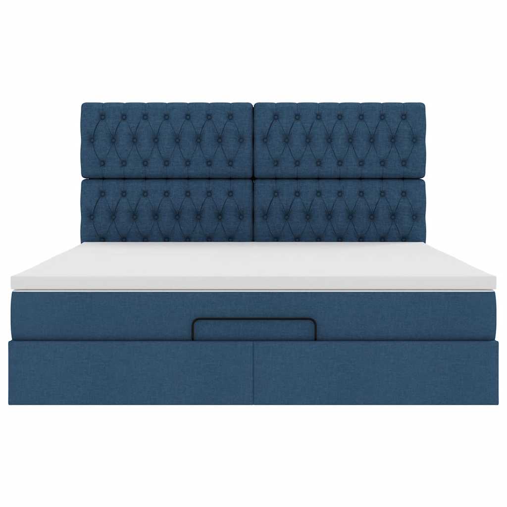 vidaXL Ottoman-Bett mit Matratze & LEDs Blau 180x200 cm Stoff
