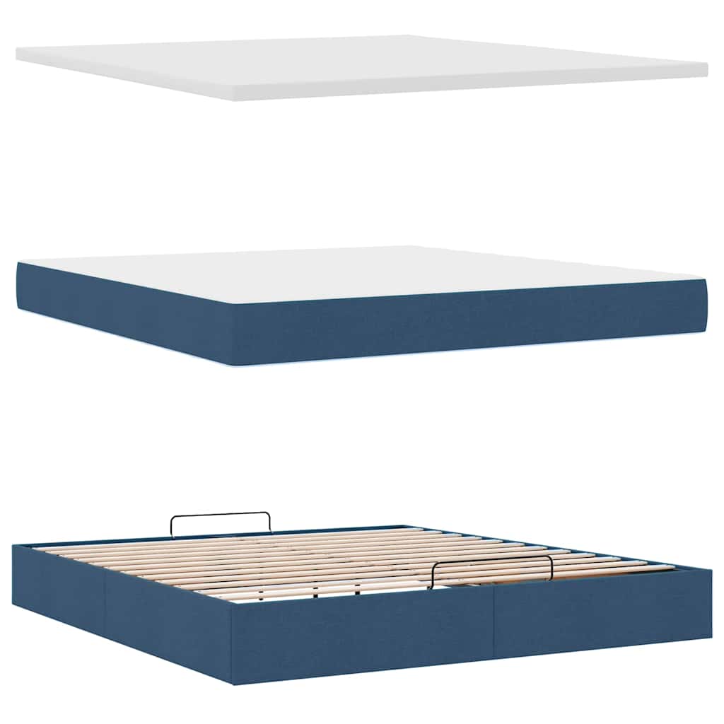 vidaXL Ottoman-Bett mit Matratze & LEDs Blau 180x200 cm Stoff