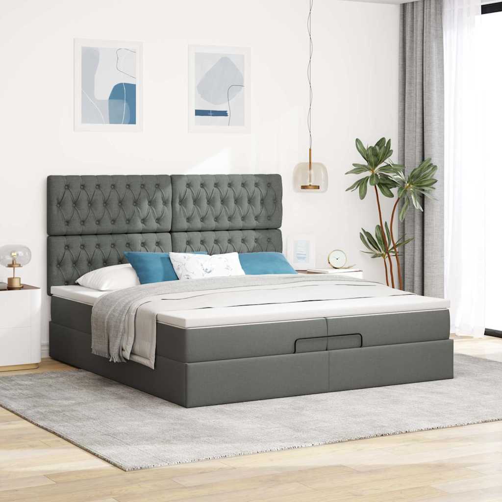 vidaXL Ottoman-Bett mit Matratzen & LEDs Dunkelgrau 200x200 cm Stoff