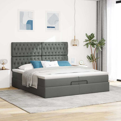 vidaXL Ottoman-Bett mit Matratzen & LEDs Dunkelgrau 200x200 cm Stoff