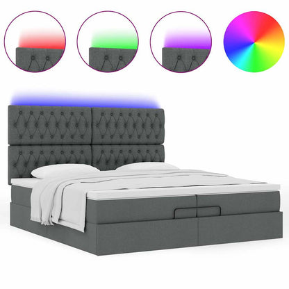 vidaXL Ottoman-Bett mit Matratzen & LEDs Dunkelgrau 200x200 cm Stoff