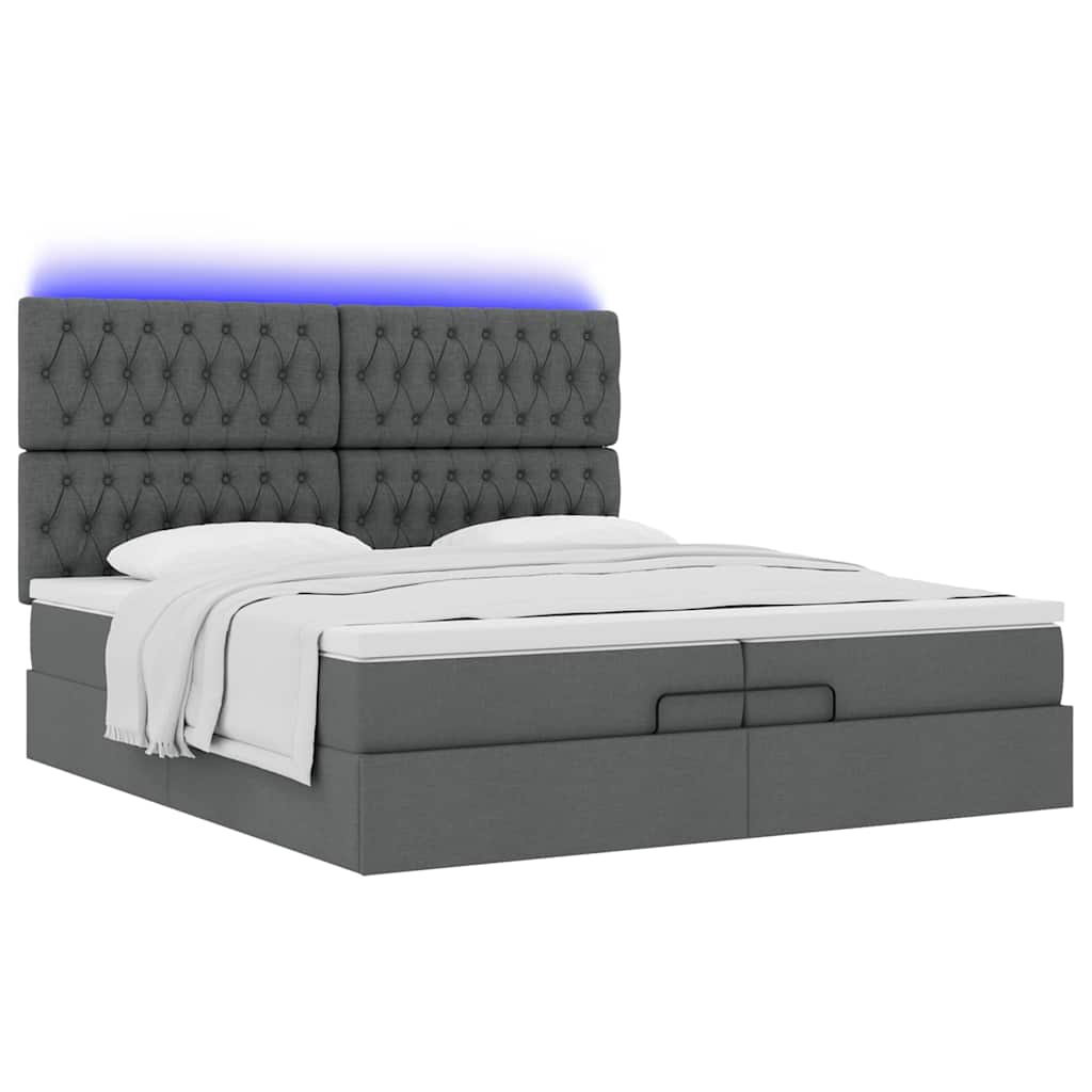 vidaXL Ottoman-Bett mit Matratzen & LEDs Dunkelgrau 200x200 cm Stoff