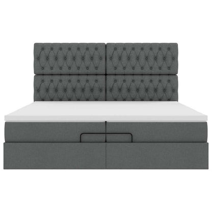 vidaXL Ottoman-Bett mit Matratzen & LEDs Dunkelgrau 200x200 cm Stoff