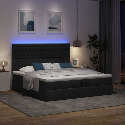vidaXL Ottoman-Bett mit Matratzen & LEDs Schwarz 200x200 cm Stoff