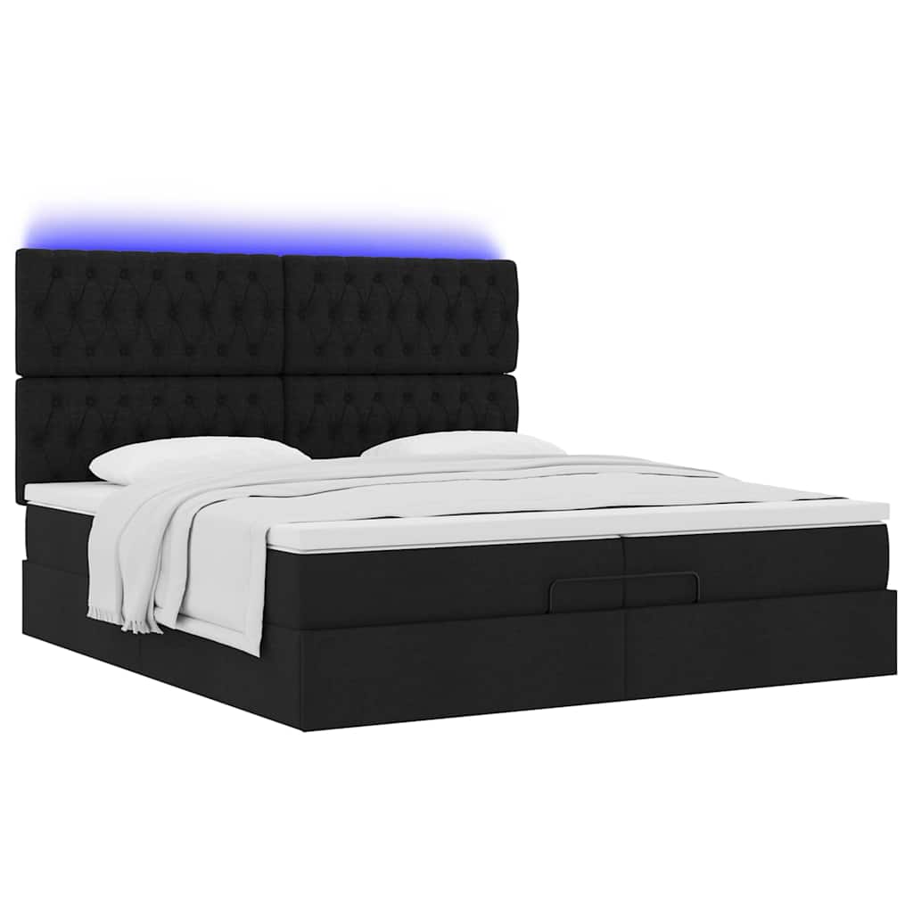 vidaXL Ottoman-Bett mit Matratzen & LEDs Schwarz 200x200 cm Stoff