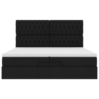 vidaXL Ottoman-Bett mit Matratzen & LEDs Schwarz 200x200 cm Stoff