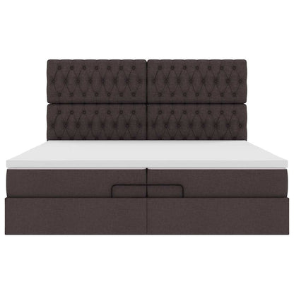 vidaXL Ottoman-Bett mit Matratzen & LEDs Dunkelbraun 200x200 cm Stoff