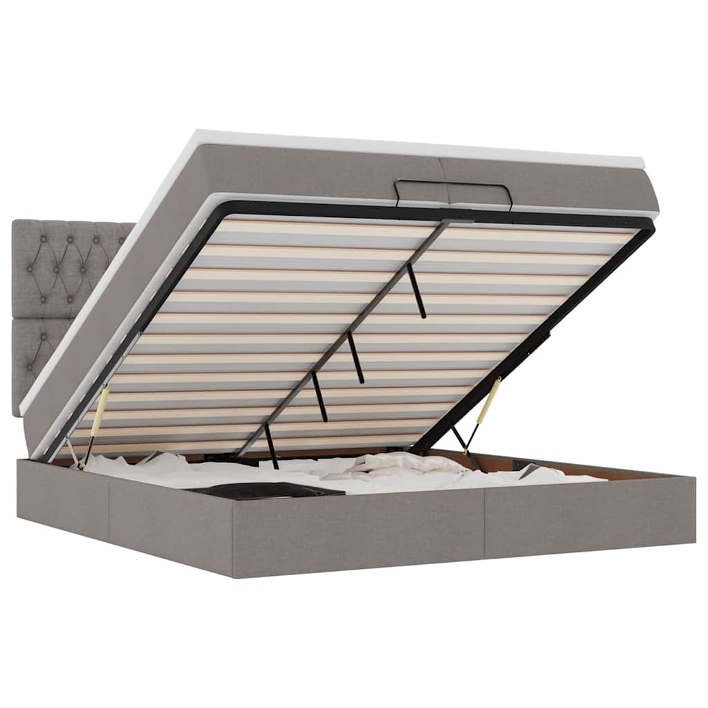 vidaXL Lit-coffre avec matelas et LED taupe 200x200 cm Tissu