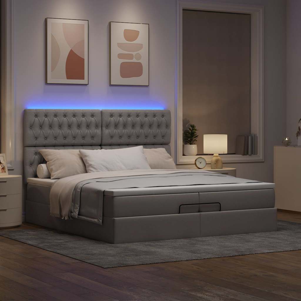 vidaXL Lit-coffre avec matelas et LED taupe 200x200 cm Tissu