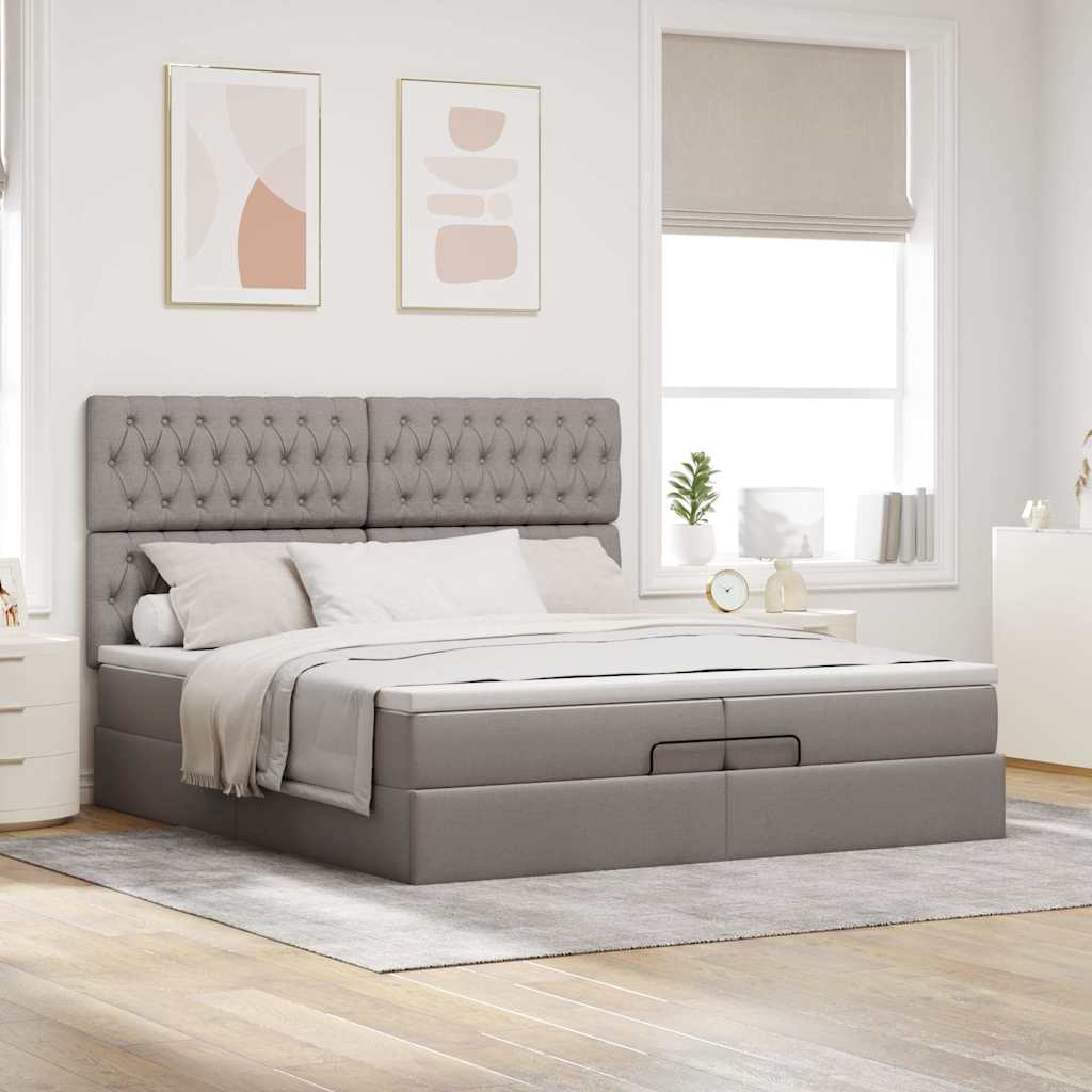 vidaXL Lit-coffre avec matelas et LED taupe 200x200 cm Tissu