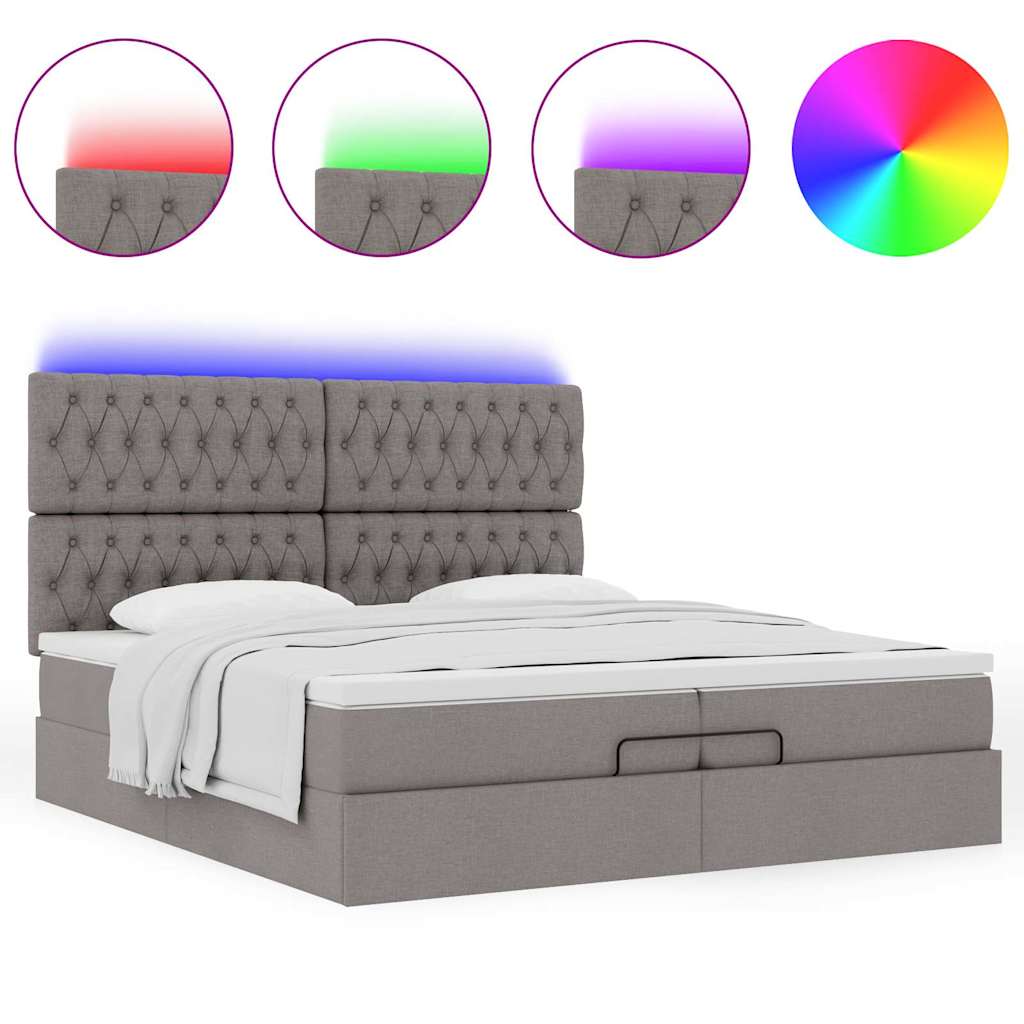 vidaXL Lit-coffre avec matelas et LED taupe 200x200 cm Tissu