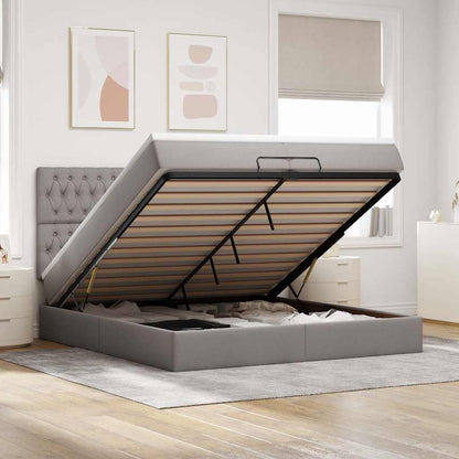 vidaXL Lit-coffre avec matelas et LED taupe 200x200 cm Tissu