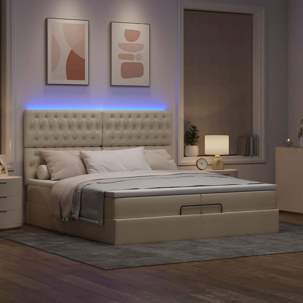 Ottoman-Bett mit Matratzen & LEDs Creme 200x200 cm Stoff