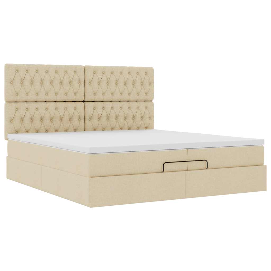 Ottoman-Bett mit Matratzen & LEDs Creme 200x200 cm Stoff